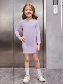 SHEIN Cô Gái Trẻ Chất rắn Váy liền áo vừa vặn - Màu tím - Xem 6