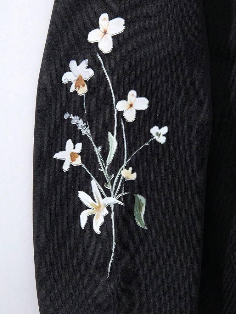 SHEIN 少女休闲百搭印花卫衣 - 黑色 - 查看 3