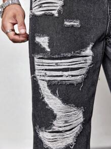 Manfinity LEGND 男士破洞寬腿牛仔褲 - 淺藍色 - 查看 3