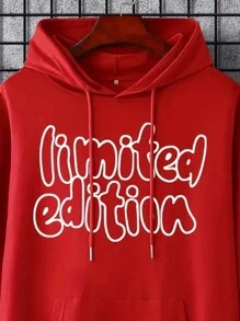 Nam Đồ họa Chữ cái Túi kangaroo Dây rút Hoodie - Đỏ - Xem 4