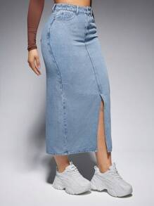 SHEIN EZwear 女士牛仔半身裙 - 藍色 - 查看 6