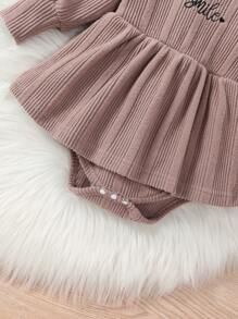 嬰兒女童字母刺繡連體裙 - 藕粉色 - 查看 8