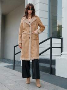 Anewsta Dual Pocket Teddy Lined Coat - Camel - View 6