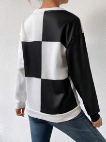SHEIN Essnce Color Block Drop Shoulder Sweatshirt - Black and White - View 2