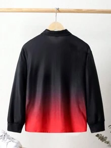 SHEIN Boys' Casual Gradient Printed Polo Shirt With Turn-down Collar, Short Sleeve, Knitting