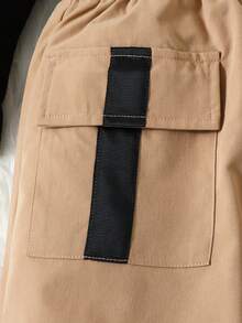 SHEIN Cô Gái Trẻ Đồ họa Chữ cái Áo thun & Túi có nắp Quần - Màu Khaki - Xem 3