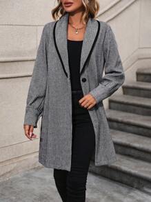 SHEIN Clasi Contrast Binding Shawl Collar Single Button Coat Fall Cloth For Women - Grey - View 1