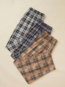 Plus 3pcs Plaid Print Sleep Pants - Multicolor - View 2