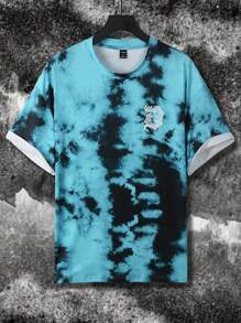 Manfinity EMRG 男士寬鬆束口縮染平織tee - 藍色 - 查看 1