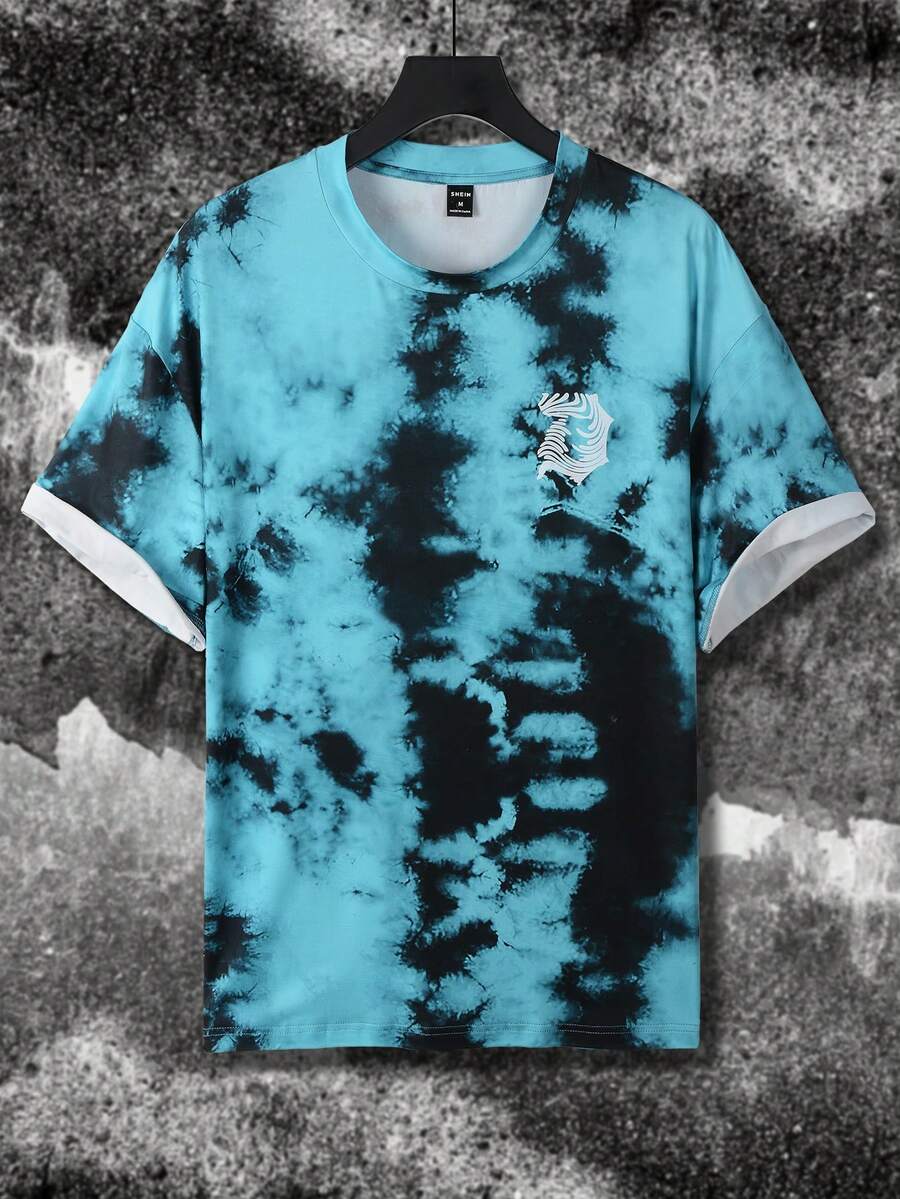 Manfinity EMRG 男士寬鬆束口縮染平織tee - 藍色 - 查看 1