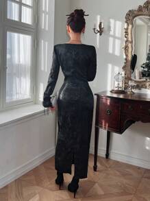 EastFlair Women's Long Sleeve Dress With Ring Detail - Black - View 2
