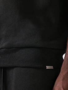 SUMWON 超大短袖优质圆领运动卫衣运动街头休闲家居服四季训练健身锻炼时尚 - 黑色 - 查看 5