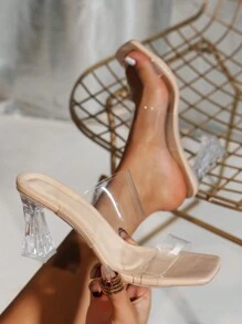Women's High Heel Mules With Transparent Straps, Apricot Sandals, Summer New Arrivals - Apricot - View 3