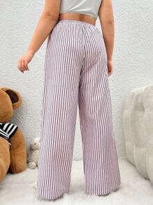 SHEIN EZwear Pantalones De Talla Grande Para Mujer De Pierna Ancha Con Cordón Y Raya Colorida Y Ajuste Suelto - Multicolor - Ver 2
