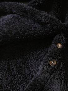 Baby Girl Plush Hooded Padded Coat - Black - View 5