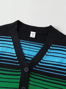 SHEIN Tween Boy 1pc Block Striped Pattern Cardigan