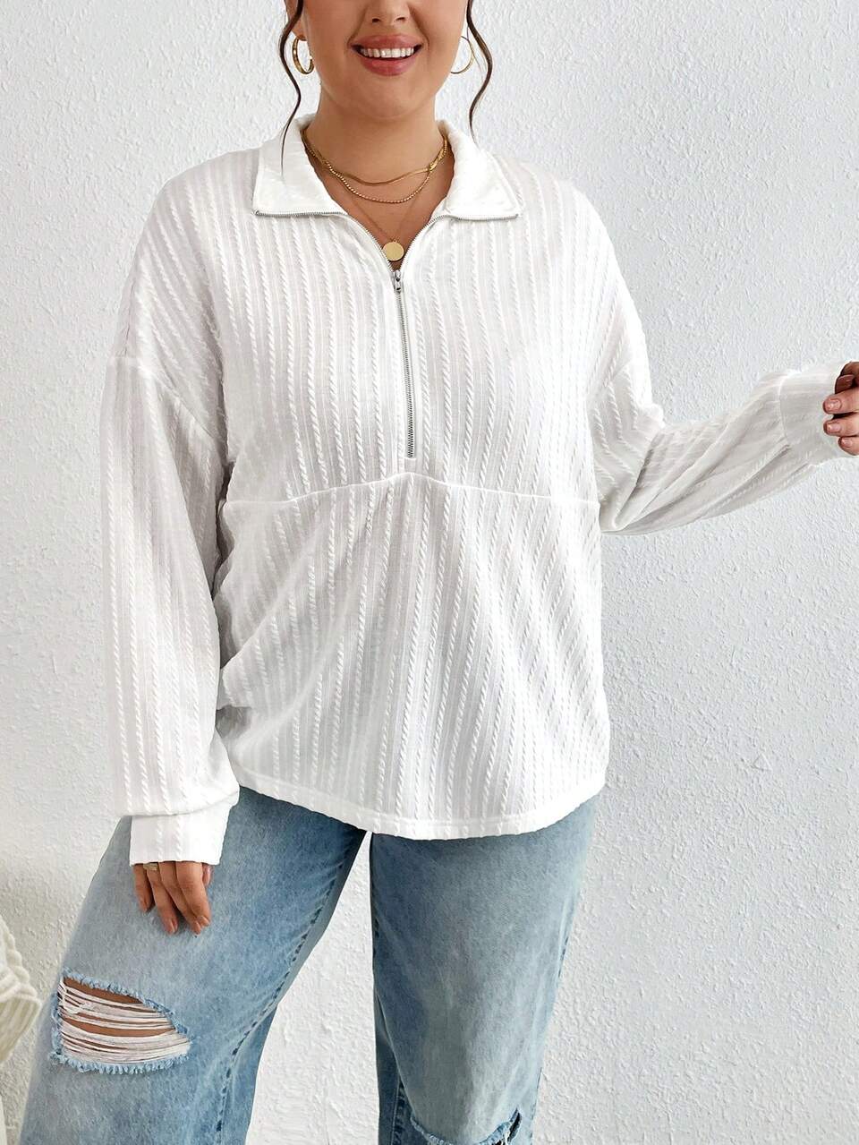 Plus Half Zip Drop Shoulder Tee