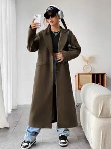 SHEIN Unity Đỉnh ve áo Ngực đơn Áo khoác - Cà phê nâu - Xem 1