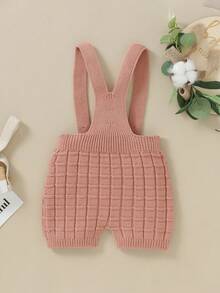 Baby Boy Solid Knit Jumpsuit Without Sweater - Pink - View 2