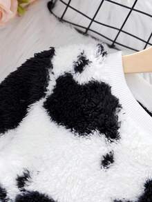 SHEIN 女小童奶牛圖案法蘭絨衛衣洋裝 - 黑與白 - 查看 3