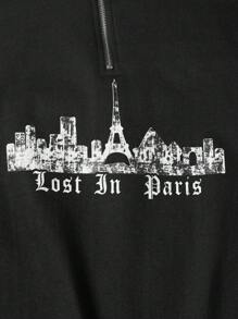 RueChic Men's Letter Print Half Zipper Sweatshirt