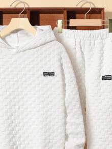 Tween Boy 2pcs Letter Patched Textured Hoodie & 1pc Sweatpants - Multicolor - View 10