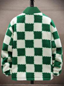 Manfinity EMRG Men's Loose-Fit Checker Printed Zip-Up Jacket With Letter Patchwork