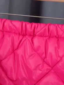 SHEIN Adolescent Fille À Col Sherpa Manteau Matelassé & Jupe - Rose vif - Voir 8