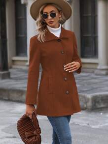 SHEIN Clasi Abrigo unicolor con botón delantero - Marrón - Ver 7