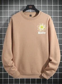 Manfinity Hypemode Áo len trễ vai in hình hoạt hình và chữ cái rộng rãi cho nam - Màu Khaki - Xem 4