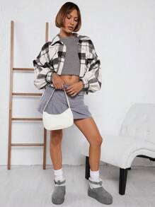 SHUZIA Buckle Decor Flatform Warm Ankle Boots - Grey - View 4