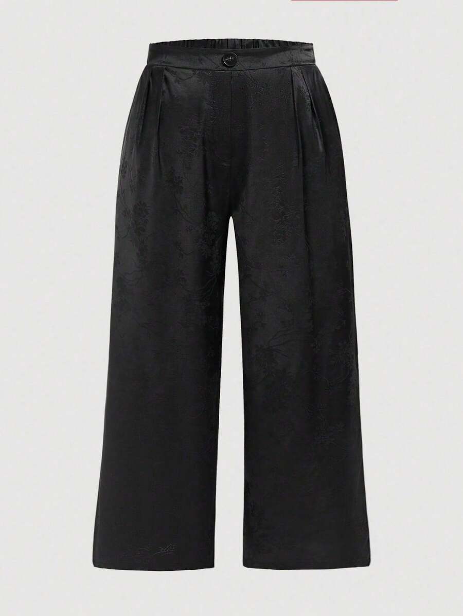 SHEIN ICON 大碼素色拼接細節西裝褲 - 黑色 - 查看 1