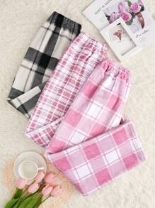 3pcs Plaid Print Pajama Sleep Pants, Fall Winter Clothes - Multicolor - View 1