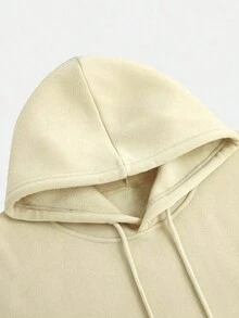 Men Letter Graphic Kangaroo Pocket Drawstring Hoodie - Khaki - View 4