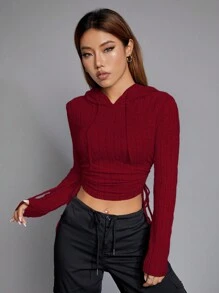 SHEIN EZwear Capucha crop con cordón lateral - Burdeos - Ver 9