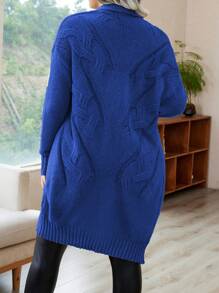 SHEIN LUNE Áo len cardigan dệt kim cỡ lớn, cho mùa đông - Màu xanh lam - Xem 2