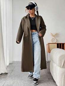 SHEIN Unity Đỉnh ve áo Ngực đơn Áo khoác - Cà phê nâu - Xem 3