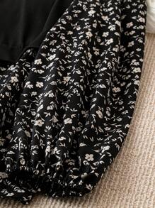 SHEIN Clasi 大码女式休闲碎花拼接衬衫，秋季 - 黑色 - 查看 4