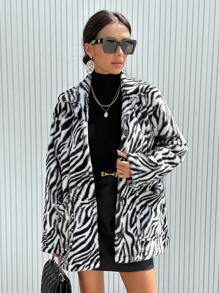 SHEIN Essnce In hoa văn ngựa vằn Nút phía trước áo - Nhiều màu - Xem 3