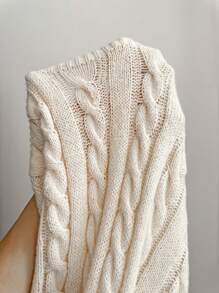 SHEIN Essnce Cable Knit Split Thigh Sweater Dress Without Belt - Apricot - View 4