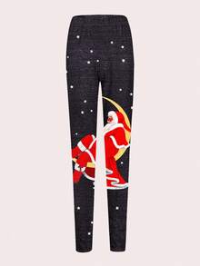 Christmas Santa Claus Print Leggings - Black - View 4