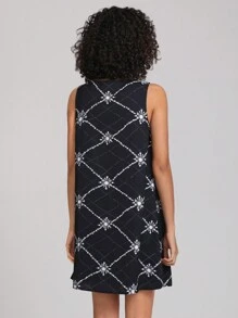 MINA Designer Graphic Print Tie Front Dress - Black - View 2