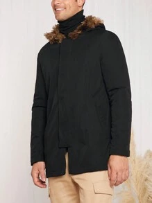 Manfinity VCAY 宽松版型男式毛绒装饰连帽保暖内衬夹克 - 黑色 - 查看 4