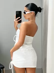 SHEIN x Marika Sila SHEIN ICON Drawstring Front Tube Top & Bodycon Skirt Two Pieces