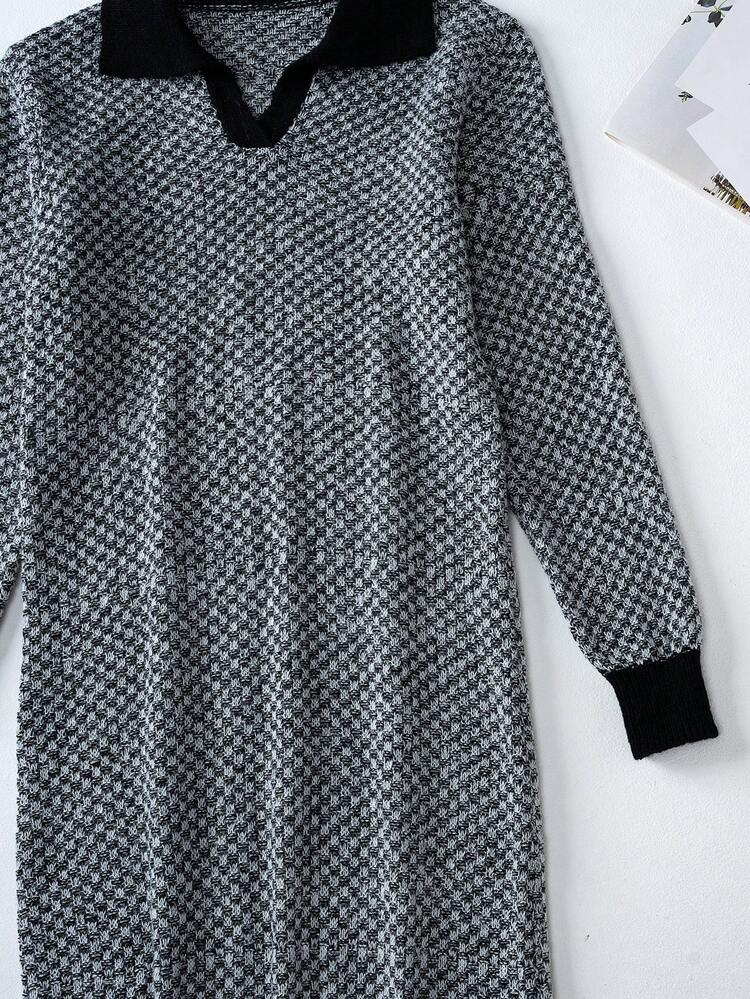 Teen Girl Allover Pattern Contrast Trim Sweater Dress