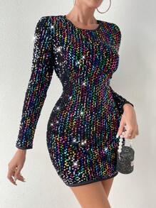 Allurite Sequin Decor Bodycon Dress For Holiday Party Clothes