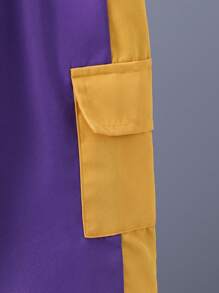 SHEIN Young Boy Colorblock Flap Detail Half Zip Hooded Jacket & Pants - Violet Purple - View 6