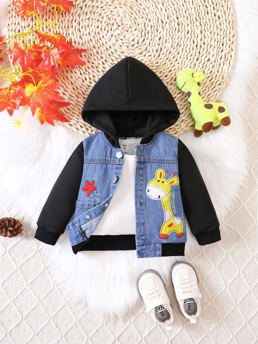 Đứa bé trai Hươu cao cổ & Thêu Sao áo có mũ Áo khoác Without Tee - Màu xanh lam - Xem 1