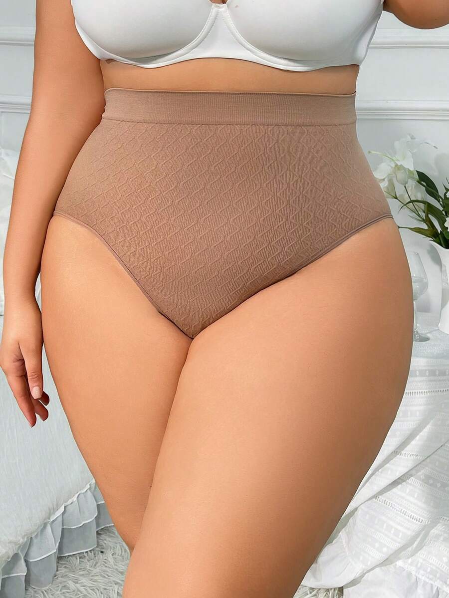 Plus Solid High Waist Panty - Dusty Pink - View 1