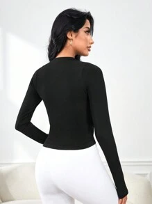 Easithlete Chất rắn Áo thun thể thao - màu đen - Xem 2